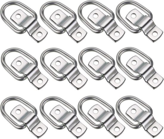 D-ring sjorogen roestvrij staal, 12 stuks opbouwring voor D-ring voor ladingbeveiliging D-ringen high-performance D-ring sjorriem sjorringen laadanker hanger voor aanhangers vrachtwagens
