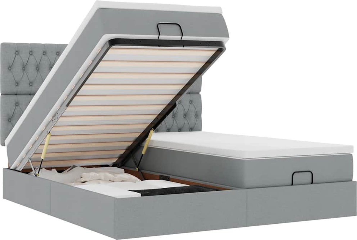 vidaXL - Ottoman - bed - met - matrassen - en - LED's - 160x200cm - stof - lichtgrijs