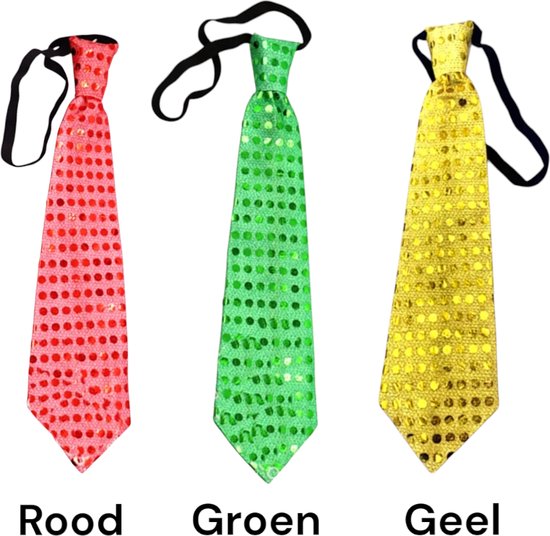 3 x LED Glitter en Lovertjes stropdassen/ Rood, Geel & Groen/LED Verlichting / Verkleedpakken/ Fancy Dress/ Glitter and Glamour/ Costumes/ Accessoires/Theatervoorstelling/Grappig /Nieuwjaar/Feestdagen/Festival/Carnaval/Feestje /Cadeau /Gift...3 Stuks