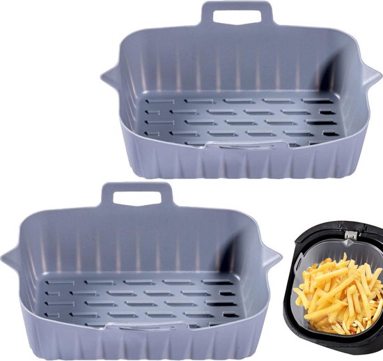 Foto: 2 airfryer siliconen bakje airfryer accessoires bpa vrij bakpapier alternatief airfryer bakjes airfryervoering rechthoekige airfryer bakpapier siliconen 22x16x6 cm bakvorm zwart duurzaam non stick vaatwasserbestendig