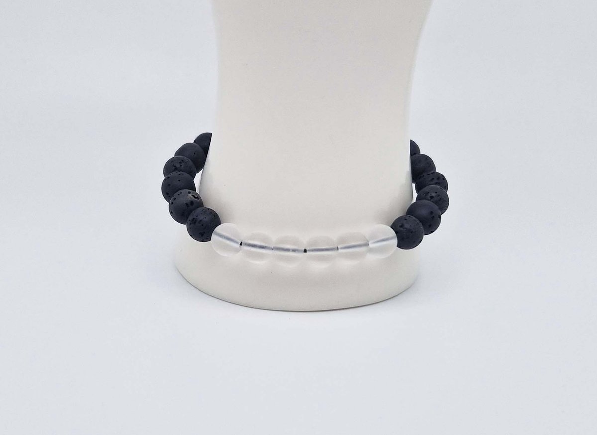 Handgemaakte "Armband Vulkanische" natuurstenen armband “Lava Donker -Selenite ” - 8 mm diameter van de korrel- Diameter armband 20 cm - Een mooi cadeau voor familie en vrienden