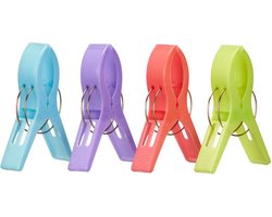 Arte R Handdoekknijpers XL - 4x - kleurenmix - kunststof - 10 cm - wasknijpers
