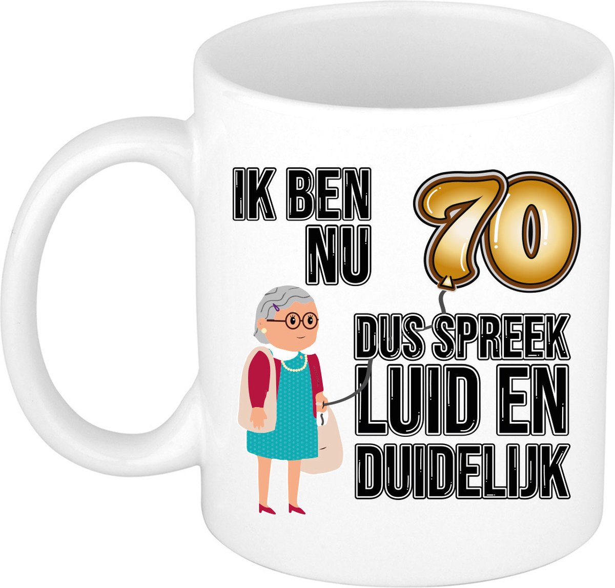 Bellatio Decorations Verjaardag cadeau mok 70 jaar - luid en duidelijk oma - bruin - 300 ml