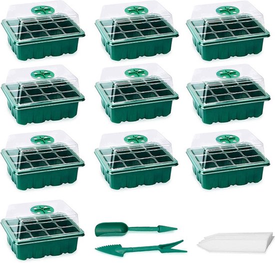 Foto: Kweekbak zaadbakjes 10 stuks 12 cellen kweekbak complete kweekset moestuin kweekkas kweektafel verstelbare ventilatie kweekbakken moestuin voor kas en tuinen groen 18 5 14 5 11 cm