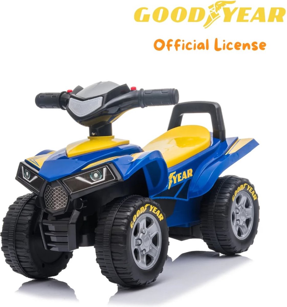 Goodyear Loopauto 1 tot 3 jaar – Officieel Gelicentieerde Quad Loopauto met Verlichting, Toeter & Opbergvak – Buitenspeelgoed Peuter met Blokstandaard & Cadeaubox – Blauw – foto 7