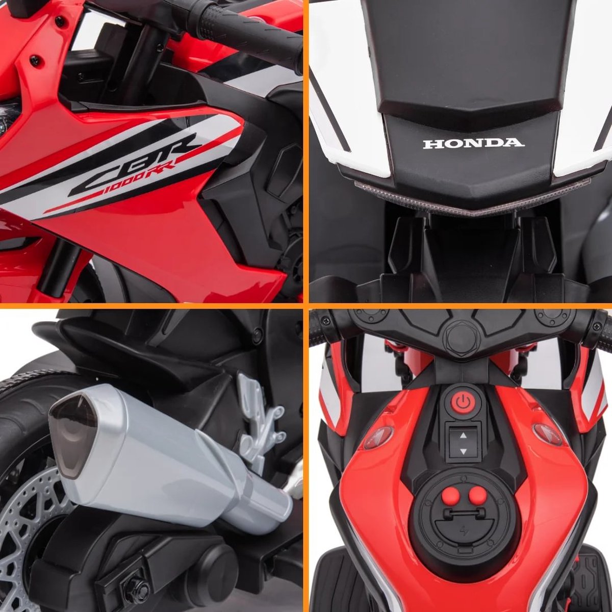 Honda CBR 1000RR Full Option Elektrische Kindermotor 2 tot 5 jaar – Officieel Gelicentieerde Motor met LED-Koplamp & Claxon – Li-ion Kindermotor met Verwijderbare Zijwieltjes & Realistische Geluiden – Wit — afbeelding 11
