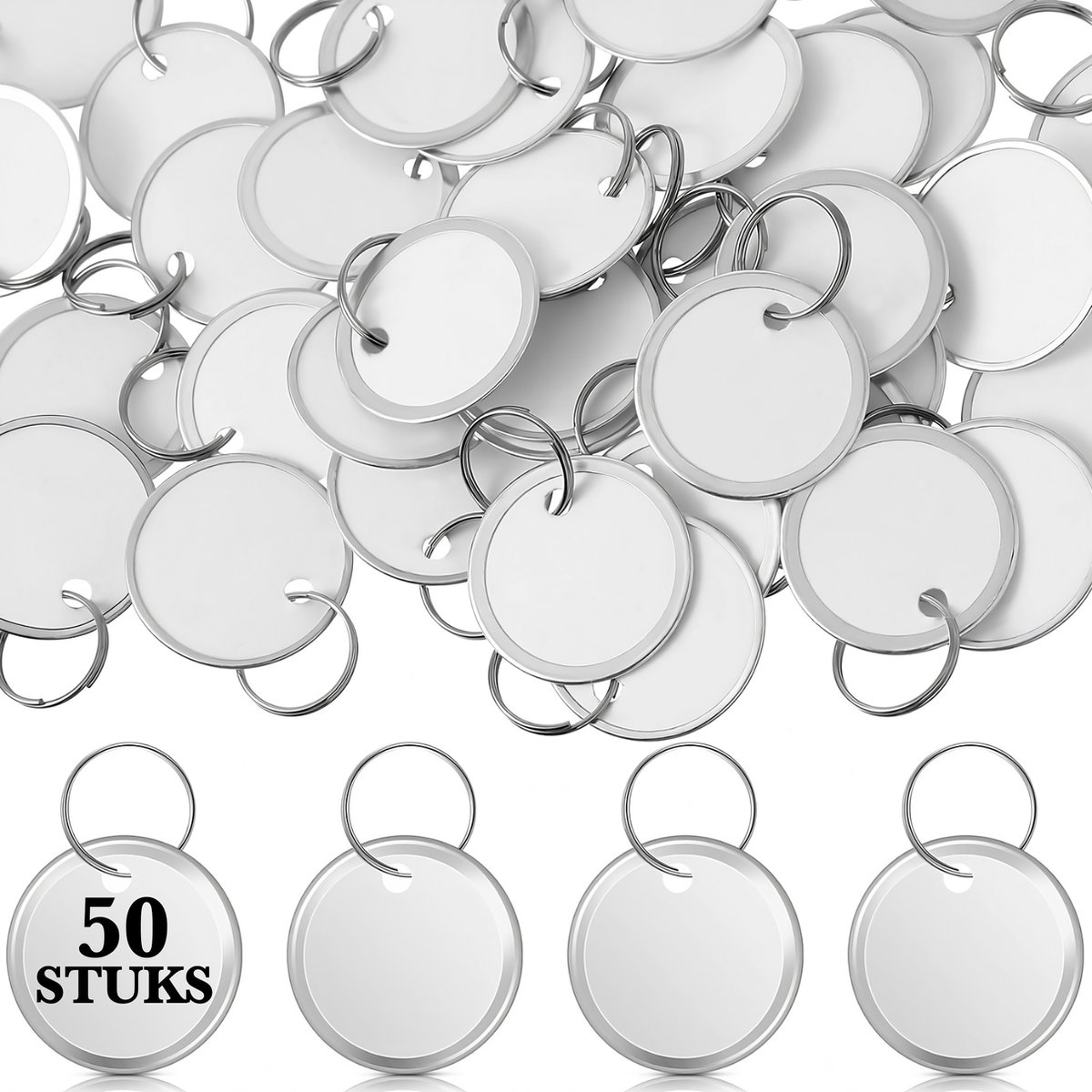 50 Stuks Sleutellabels met Sleutelringen - Wit - Sleutelhangers Tags voor Volwassenen - Sleutelring Naamkaartjes - Sleutels Onderscheider - Labels met Ring - Keychain Sleutelhouder Sleutelrekje - Bagagelabel - Key Sleutelclip