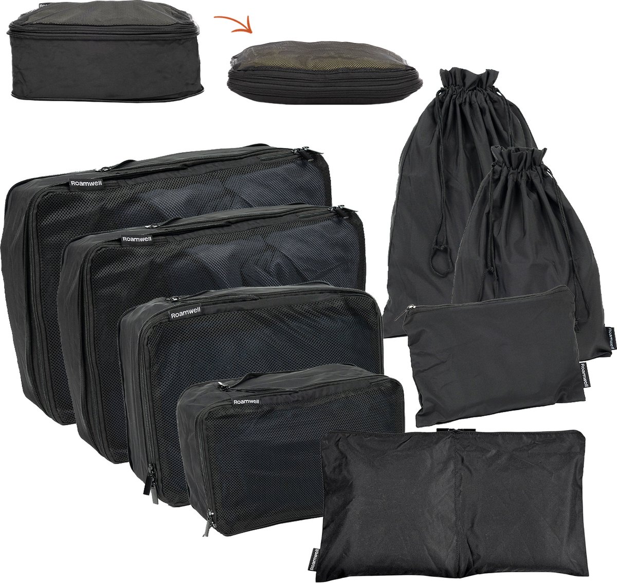 Bol.com Roamwell Compressie Packing Cubes - 8 stuks - Koffer Organizer Set - Compression Packing Cubes voor Baggage & Backpack -... aanbieding
