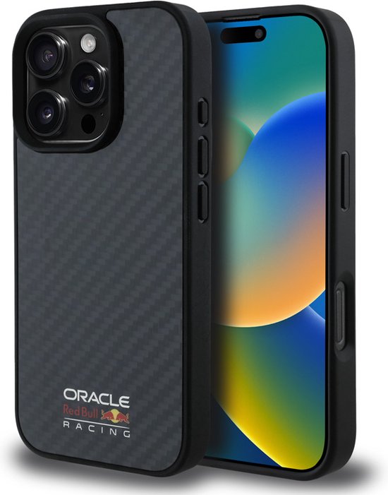 Red Bull Racing iPhone 16 Pro Backcover hoesje Magsafe - Carbon Fiber - Shiny logo - Zwart van Red Bull Racing — afbeelding 3