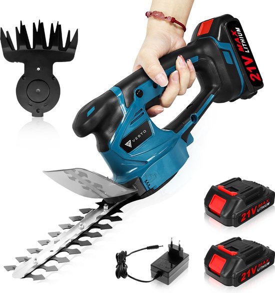 Vesto® Accu heggenschaar – Incl. buxusschaarmes en grasschaarmes – Elektrische Grasschaar – Draadloze Snoeischaar – Heggenknipper