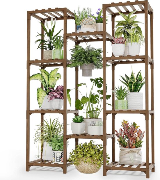 Verhoogd Bed Bloemrap Houten Bloemladder Met 3 Planken Plantentrap Plankplantplant Standaard Bloemenrek Bloemstand Natuur 71x61x77 Cm