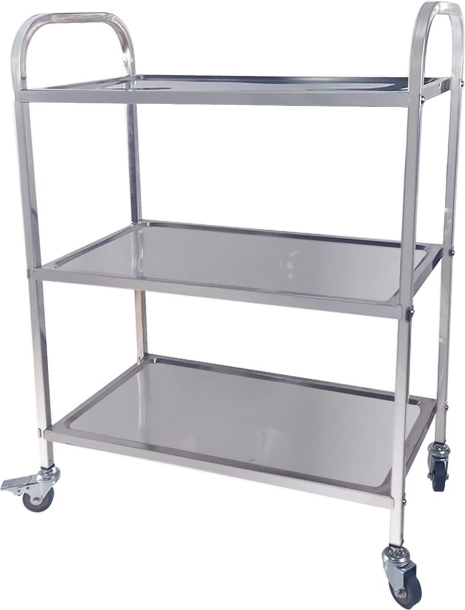 Goodivery ® Stijlvolle RVS Keuken- en Theekar met Drie Planken en Vierende Wielen
