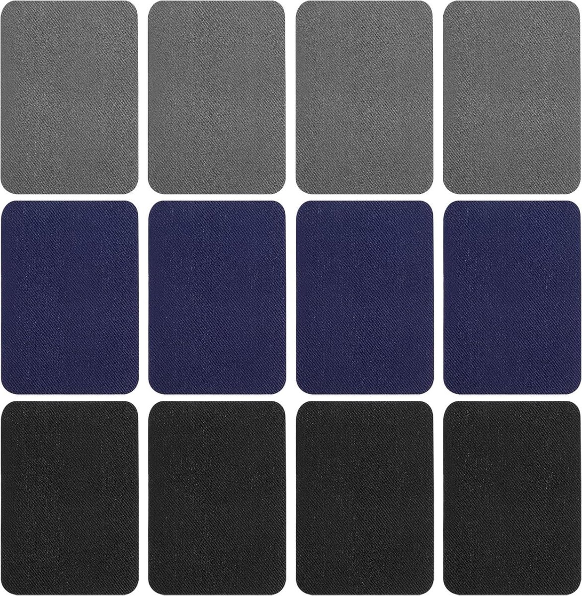 Image of 12 stuks patches om op te strijken voor kleding en accessoires - reparatie en decoratie (zwart blauw grijs)