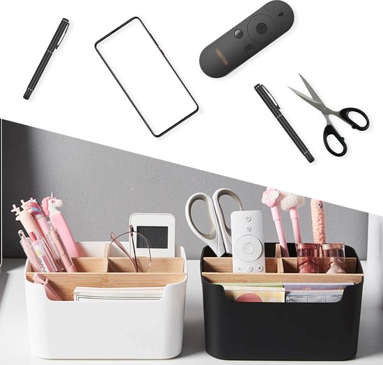 Bamboe tafel-organizer, desktop, 5 vakken, houten bureaupen, bureau- organizer, opbergdoos, houten bureau-afstandsbediening, bureau-organizer voor cosmetica, pennen, kleine voorwerpen