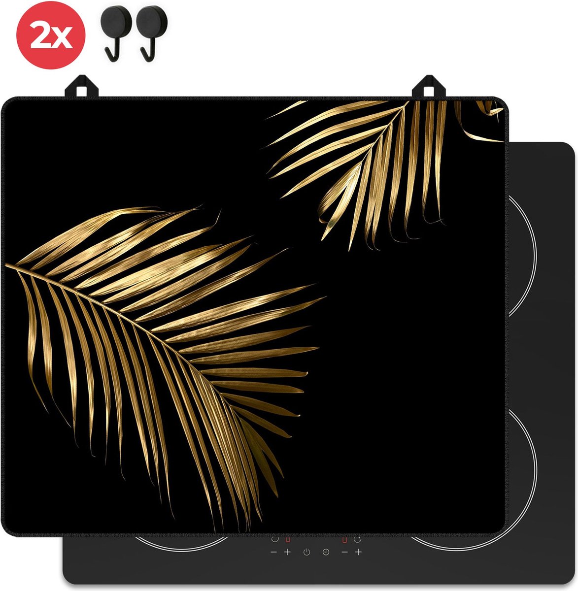 KitchyMist Inductie Beschermer 60x52 cm - Gouden Bladeren - Kookplaat Beschermer - Afdekplaat voor Kookplaat - Inductie Mat - Spatscherm Achterwand Keuken