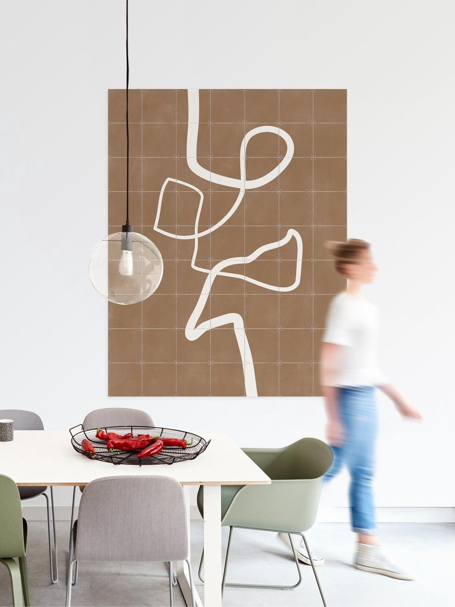 IXXI Brown Single Line Artwork, Elena Ristova & Various - 80 x 100 cm - Gratis ophangtool - Grote wanddecoratie en posters - Abstract, Abstract