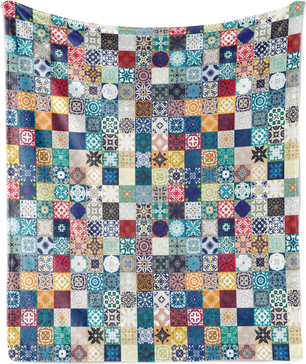 New Bed Marokkaans Ornamenteel Patchwork Motief Zachte Flanellen Fleece Deken, 175 cm x 230 cm