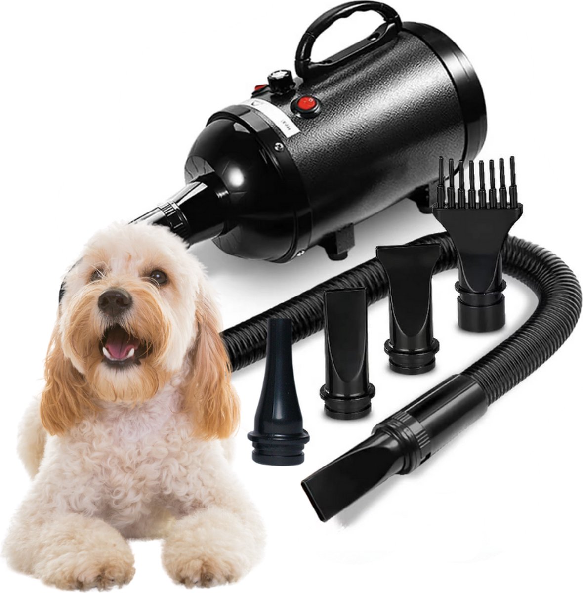 Bol.com BestBuddies® Professionele Hondenföhn – 3200W Krachtige Waterblazer – Inclusief 4 Opzetstukken – Fluisterstil <50 dB – M... aanbieding