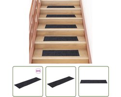 The Living Store 15 st Trapmatten zelfklevend rechthoekig 76x20 cm grijs - Trapmatten - Trappen Lopen - Antislip - Vloerbedekking - Veiligheid Thuis