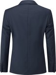 Donkerblauwe herenblazer, gedragen, van achteren gezien.
