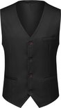 Zwart gilet met vijf knopen en zakdetails.