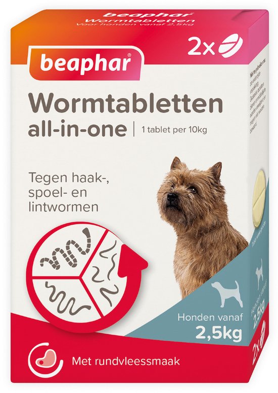 Beaphar All-in-one Ontworming Tabletten Hond 2,5 - 20 kg - 2 tabletten