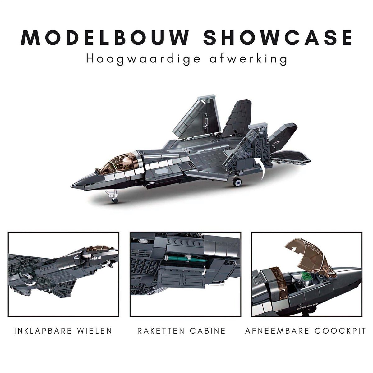Sluban - J35S Straaljager met LED verlichtingen | WW2 army luchtmacht | Technic creator ideas educatief leger speelgoed | Expert bouwpakketten voor volwassenen | Classic icons vliegtuig modelbouw | 838 bloks — afbeelding 8