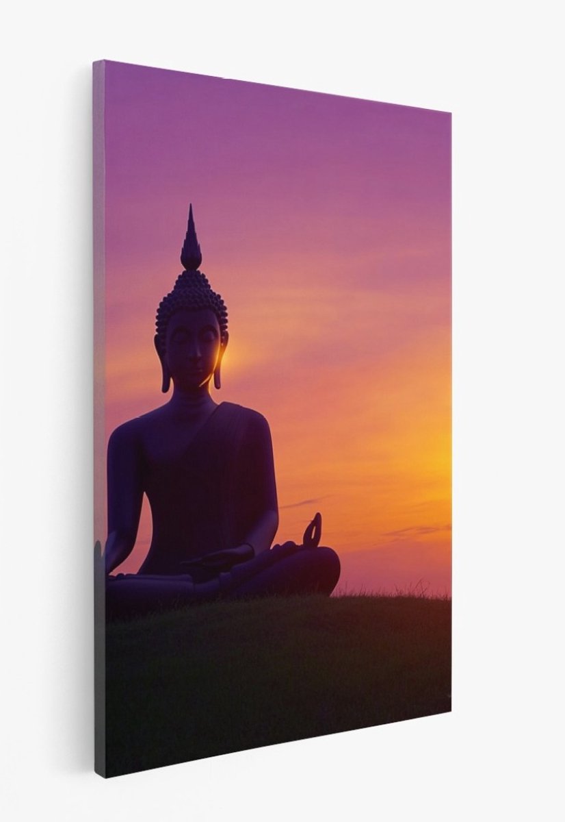 Saammp Canvas Schilderij - Boeddha - Zonsondergang - 50x70 - Foto op canvas - Wanddecoratie - Muurdecoratie Woonkamer - Canvas schilderijen Multicolor