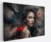 Saammp Canvas Schilderij - Abstract - Vrouw - Rood - 120x80 - Foto op canvas - Wanddecoratie - Muurdecoratie Woonkamer - Slaapkamer decoratie - Canvas Print