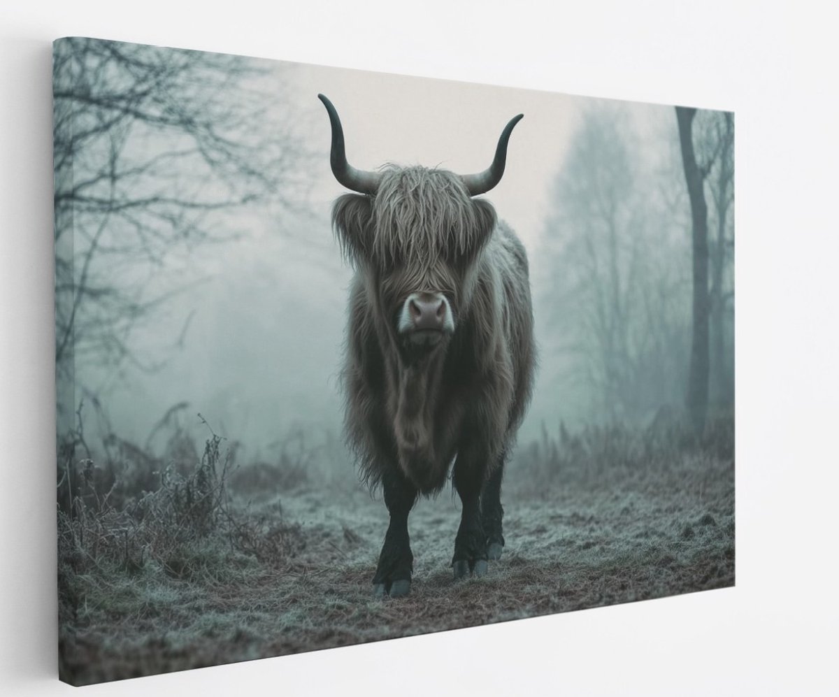Saammp Canvas Schilderij Schotse Hooglander Koe tussen de lavendel bloemen - Dieren - Natuur - 60x40 - Foto op canvas - Wanddecoratie - muurdecoratie Woonkamer - Slaapkamer decoratie - Canvas Print Multicolor