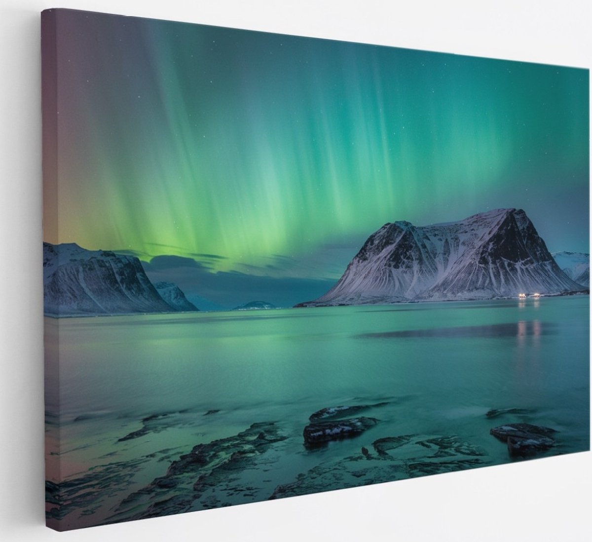 Saammp Canvas Schilderij - Noorderlicht - Bergen - Landschap - Natuur - 30x20 - Foto op canvas - Wanddecoratie - Muurdecoratie Woonkamer - Slaapkamer decoratie - Canvas Print Multicolor