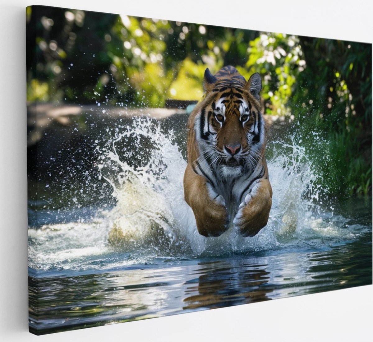Saammp Canvas Schilderij - Tijger in het water - Natuur - Dieren - 30x20 - Foto op canvas - Wanddecoratie - muurdecoratie Woonkamer - Slaapkamer decoratie - Canvas Print Multicolor