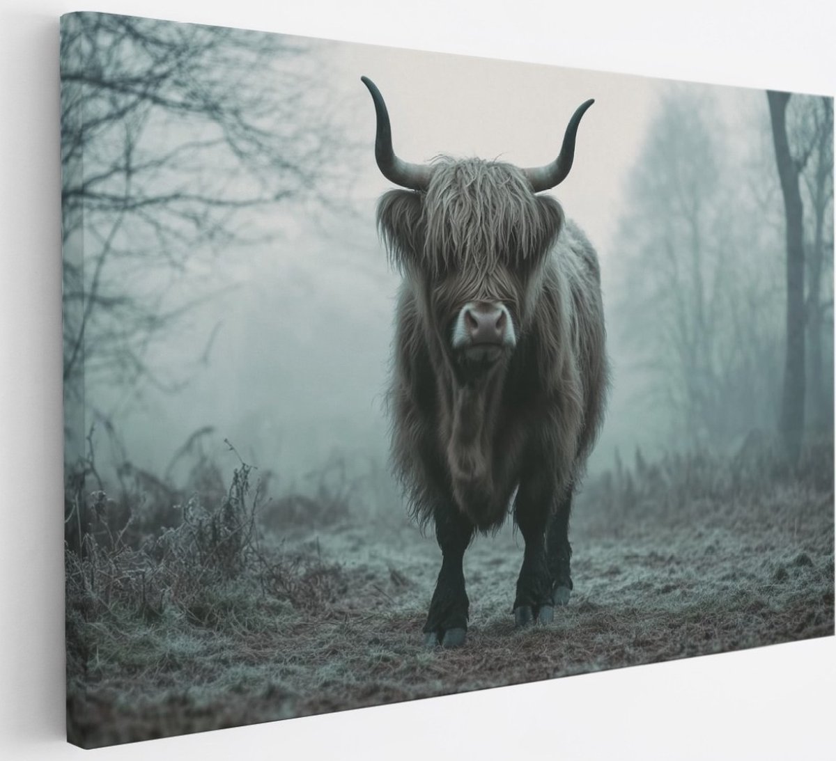 Saammp Canvas Schilderij Schotse Hooglander Koe tussen de lavendel bloemen - Dieren - Natuur - 30x20 - Foto op canvas - Wanddecoratie - muurdecoratie Woonkamer - Slaapkamer decoratie - Canvas Print Multicolor