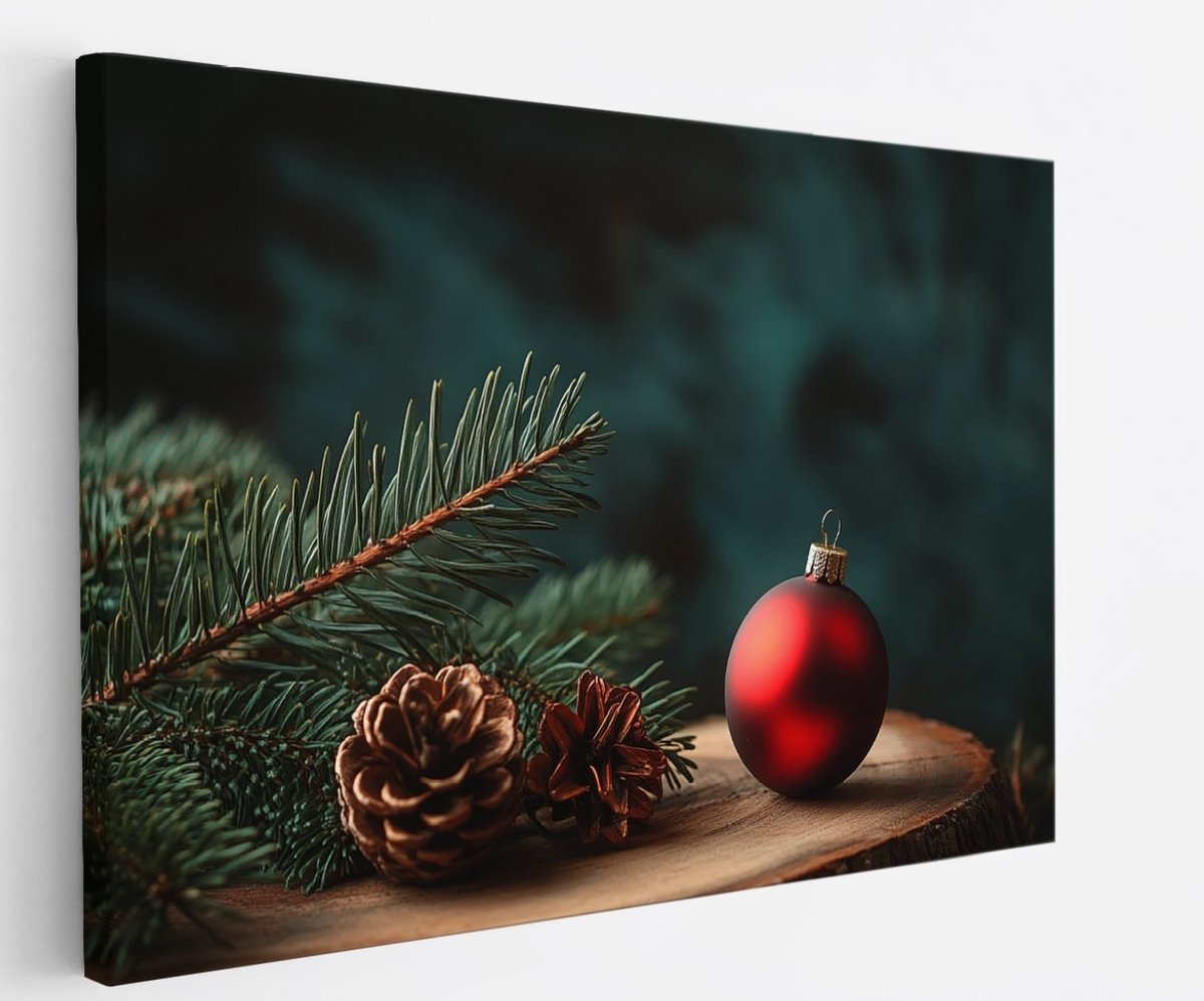 Saammp Canvas Schilderij - Kerst krans - Natuur - Landschap - 70x50 - Foto op canvas - Wanddecoratie - Muurdecoratie Woonkamer - Slaapkamer decoratie - Canvas Print Multicolor