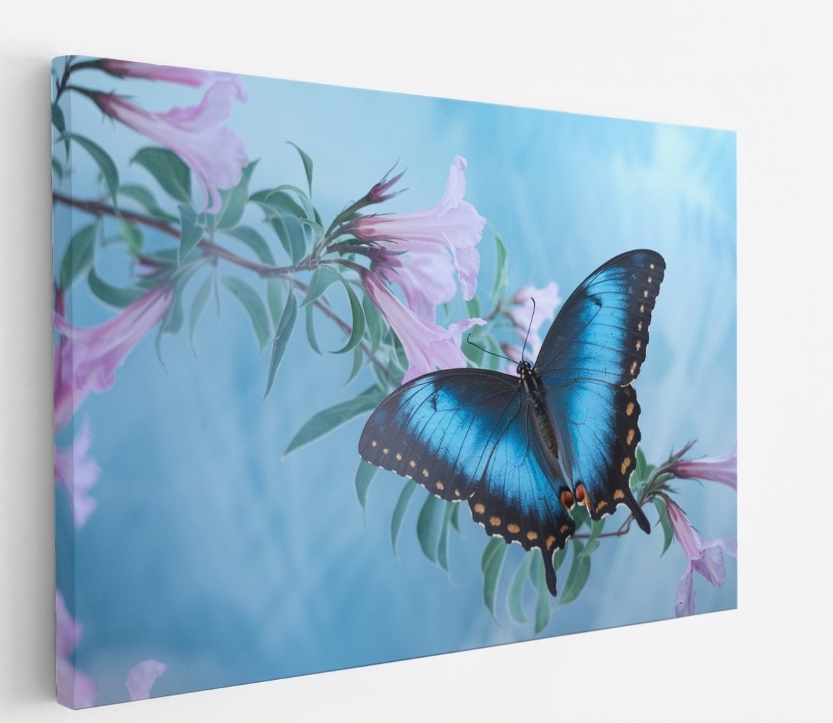 Saammp Canvas Schilderij - Vlinder op roze bloem - Abstract - Dieren - Natuur - 100x75 - Foto op canvas - Wanddecoratie - muurdecoratie Woonkamer - Slaapkamer decoratie - Canvas Print Multicolor
