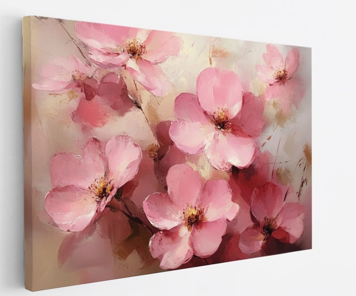 Saammp Canvas Schilderij - Bloemen in Pastelkleuren - Abstract - 40x30 - Foto op canvas - Wanddecoratie - Muurdecoratie Woonkamer - Kantoor Decoratie Multicolor
