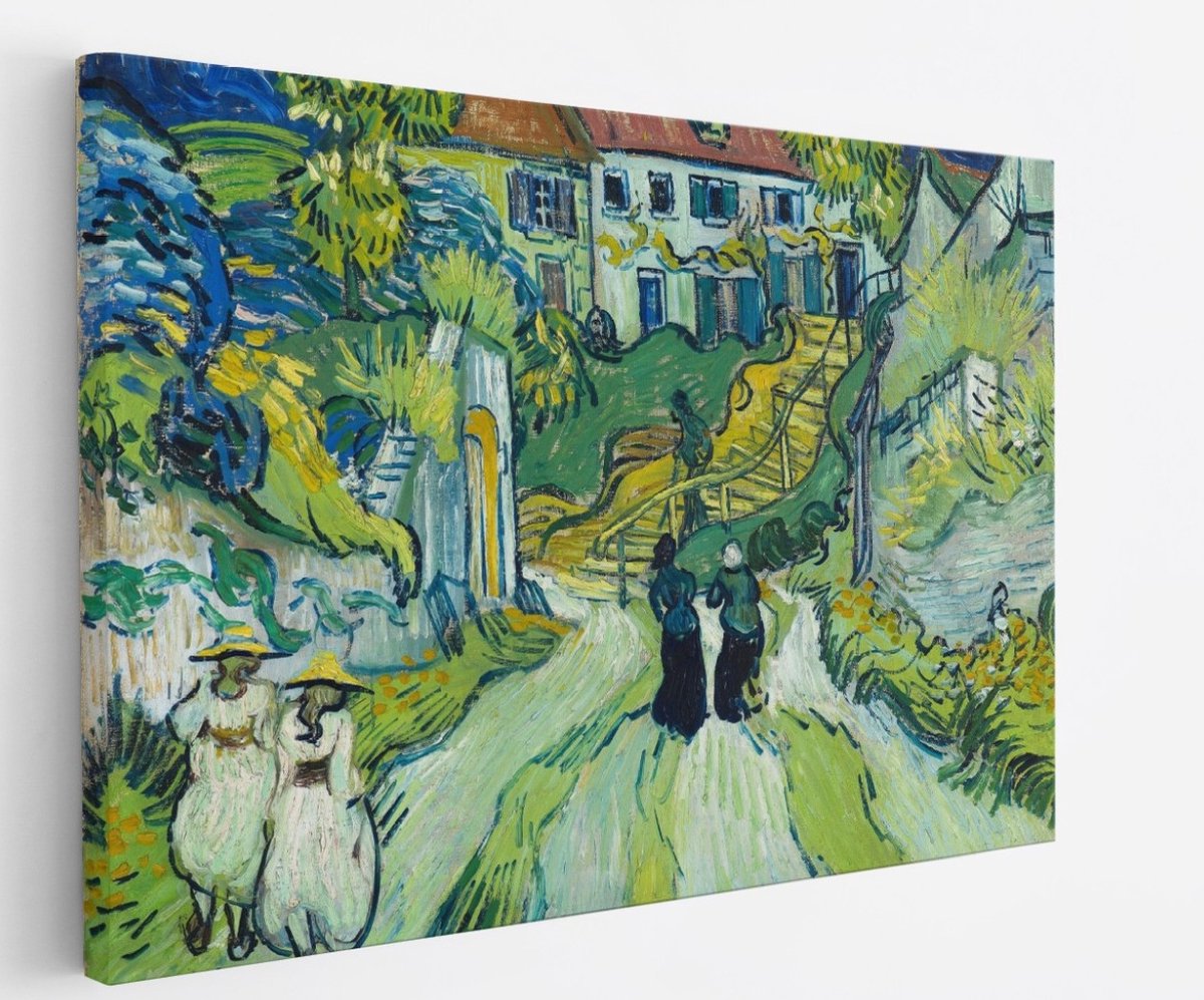 Saammp Canvas Schilderij - Trap in Auvers - Van Gogh - Oude Meesters - 45x30 - Foto op canvas - Wanddecoratie - muurdecoratie Woonkamer - Slaapkamer decoratie - Canvas Print Multicolor
