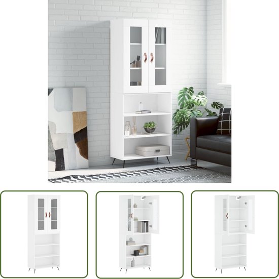 Meuble haut The Living Store - Wit - 69,5 x 34 x 180 cm - Matériau durable - Espace de rangement suffisant - Porte pratique - Pieds en métal - Assemblage requis