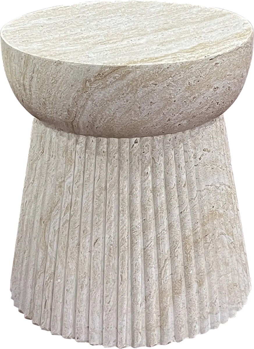 Artichok Dorus Ronde Fiberclay Bijzettafel - Tafeltje- Marmerlook - Beige - Ø 37 x 43 cm
