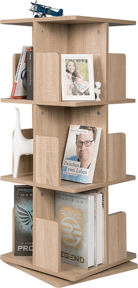 Bolt Edge Draaibare Boekenkast - 3 Lagen - Houten Boekenrek - 39x39x128 cm Bruin