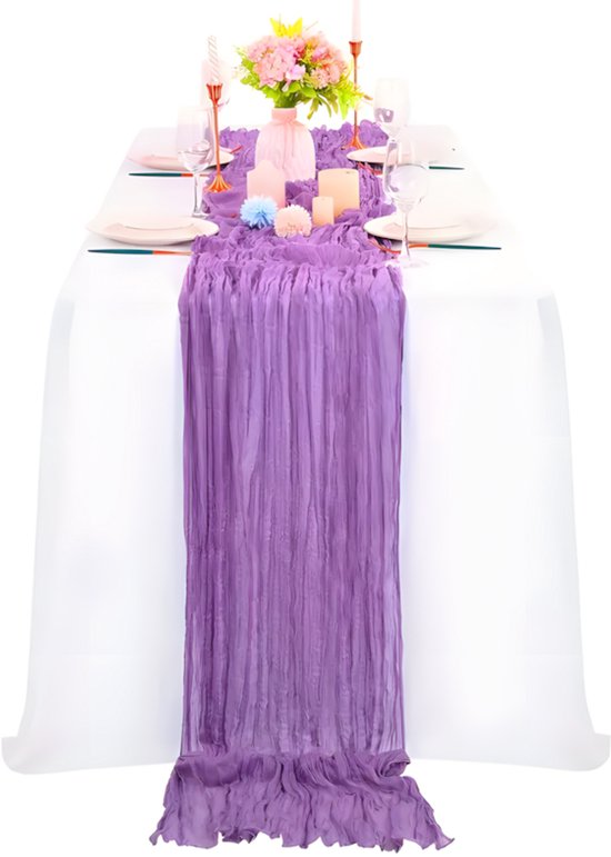 Chemin de table en étamine PolkaHome – Nappe en étamine de coton – Chemins de table en textile et nappe 90x400 cm – Chemin de table en étamine, étamine (violet)