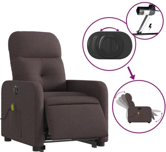 vidaXL Sta-op-massagestoel elektrisch verstelbaar stof donkerbruin - Sta-op-stoel - Massagestoel - Elektrische Stoel - Loungestoel - Fauteuils