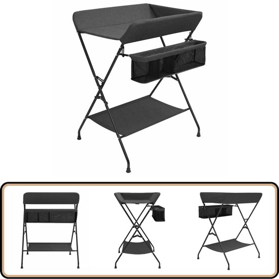 vidaXL Verschoontafel - Antraciet - Inklapbaar Verschoontafel - Kindermeubilair - Babykamer - Luierverandtafel - Opbergruimte