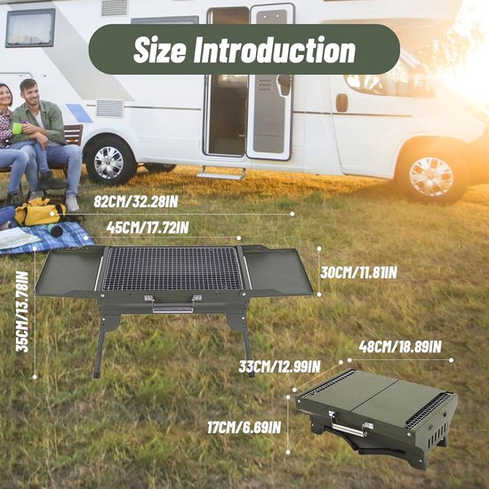 Draagbare Campinggrill - Roestvrijstalen Opvouwbare Houtskoolbarbecue voor Kamperen en Picknicken - 45 x 33 cm — afbeelding 3