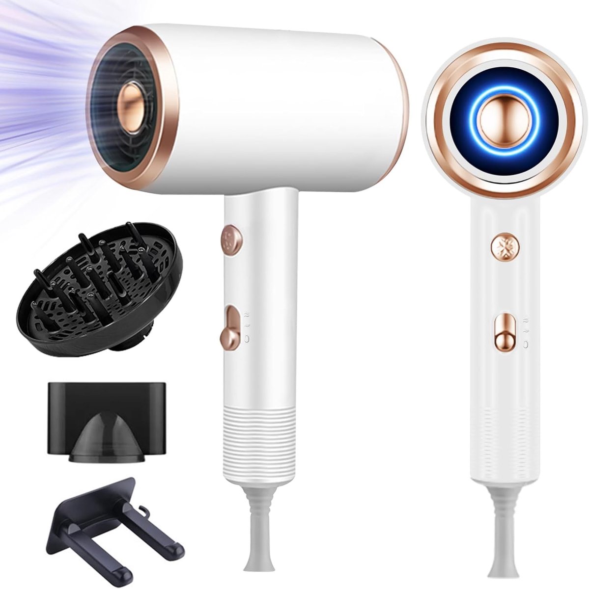 Ionische haardroger 1800W met diffuser en stylingmondstuk – Draagbare föhn met 3 temperatuurinstellingen en geluidsreductie