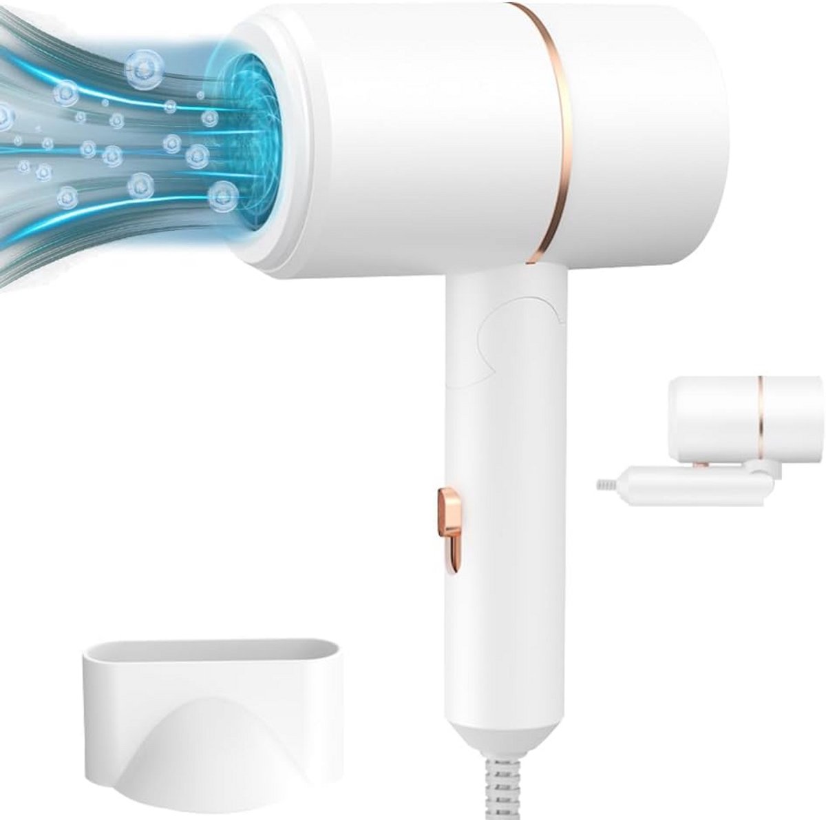 Kleine opvouwbare haardroger met ionische technologie en stylingmondstuk - 800W