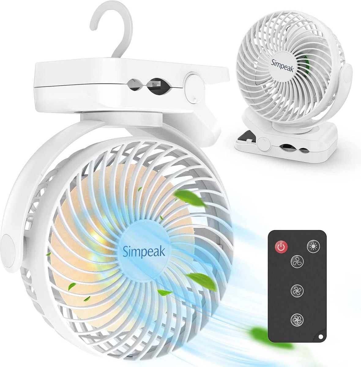 Draagbare USB-ventilator 10.000 mAh met afstandsbediening - Mini tafelventilator met 3 snelheden en 720 graden rotatie