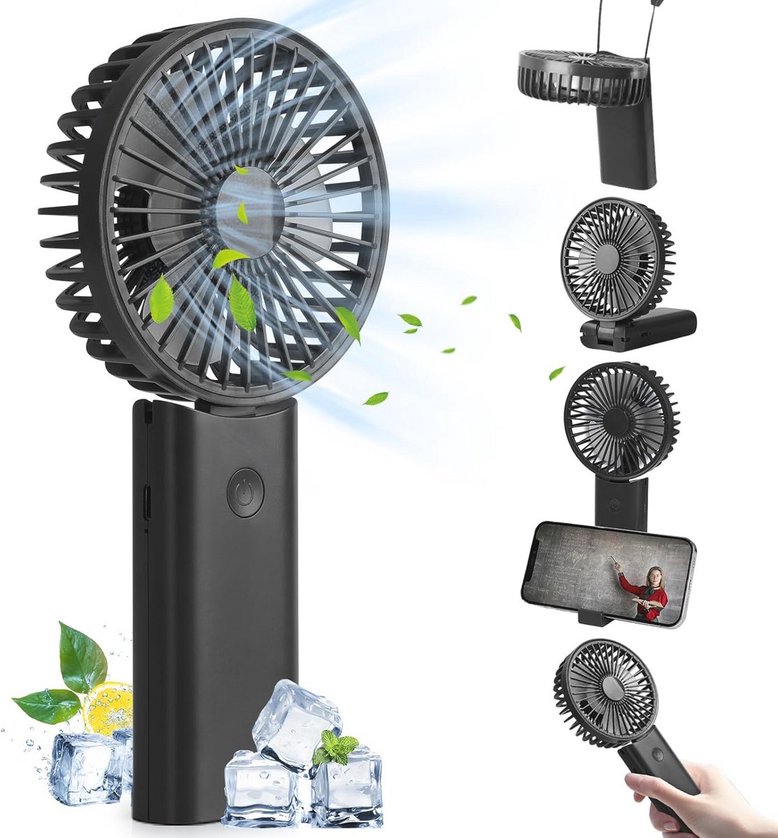 Draagbare Ventilator met 4000 mAh Batterij - Inklapbare Tafelventilator met 3 Snelheden & Telefoonhouder