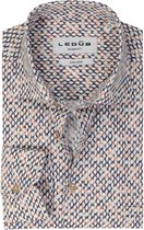 Ledub modern fit overhemd - popeline - bruin met wit en beige dessin - Strijkvriendelijk - Boordmaat: 42
