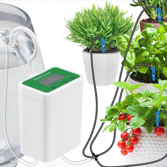 Beday Automatische druppelirrigatieset voor binnen, programmeerbare watertimer met slimme vochtigheidsdetectie, kunststof en rubber, stijl: druppel, ideaal voor maximaal 15 potten